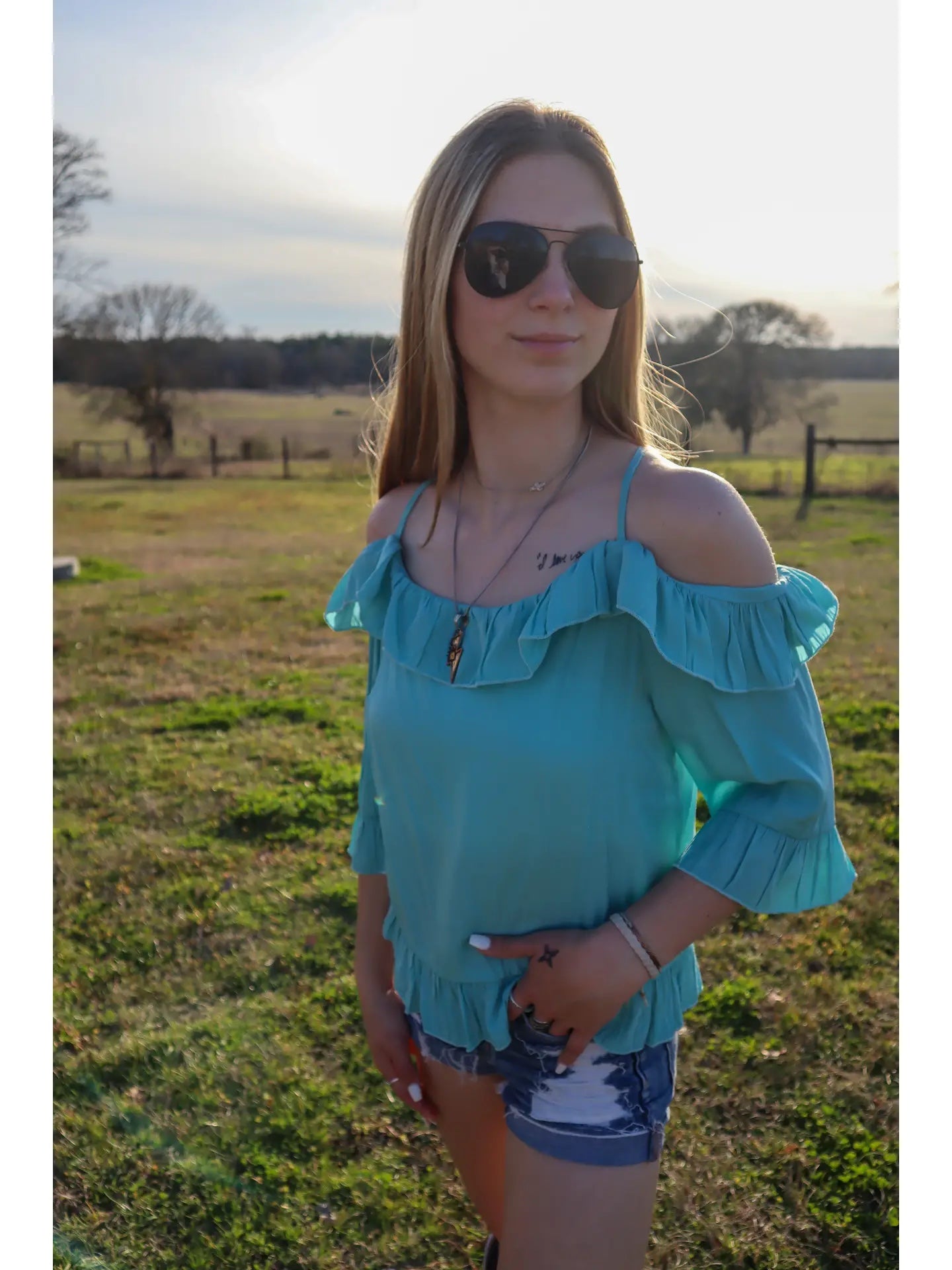 Merigold Kiss Criss Cross Off the Shoulder Blouse