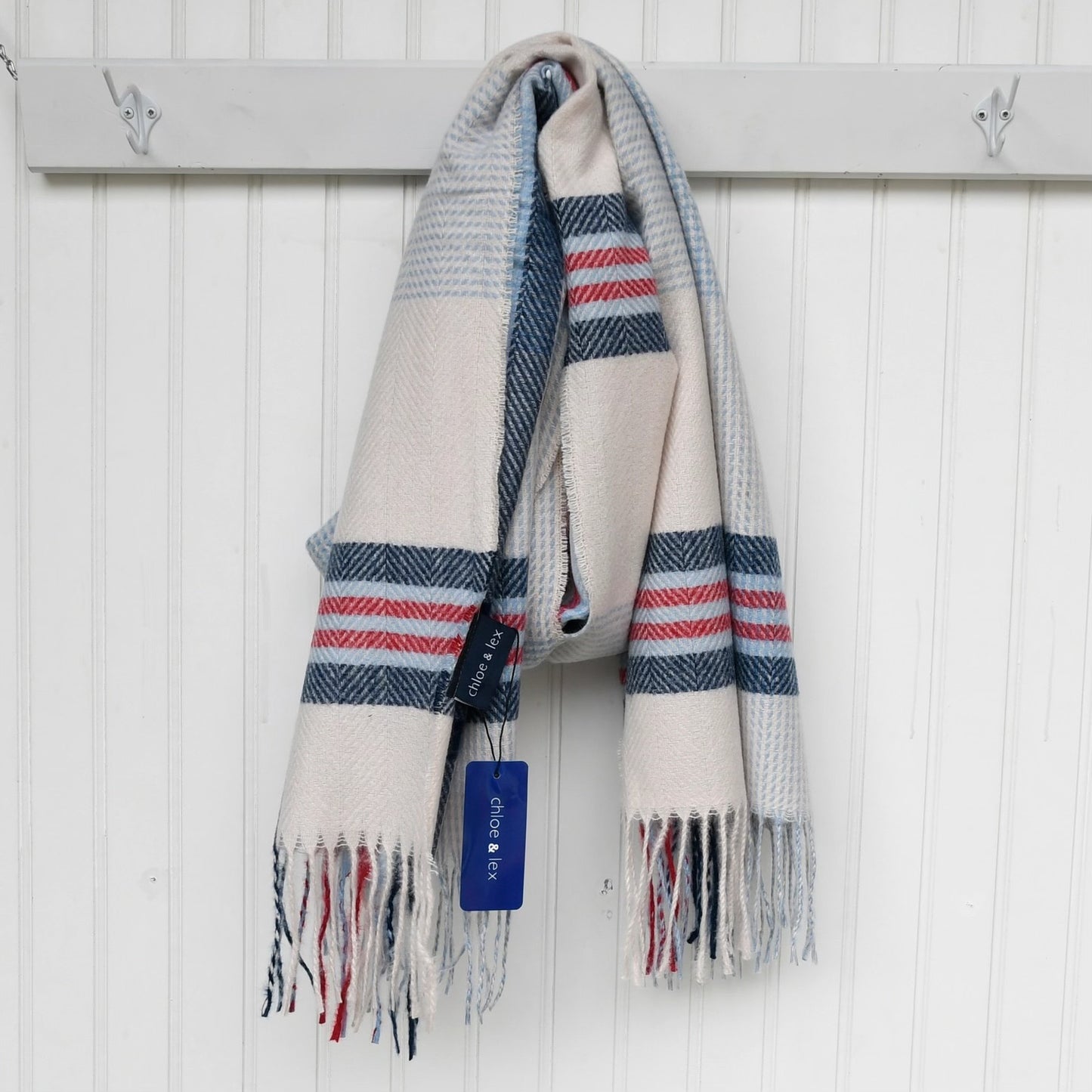 Chloe & Lex Red & Blue Stripped Blanket Scarf