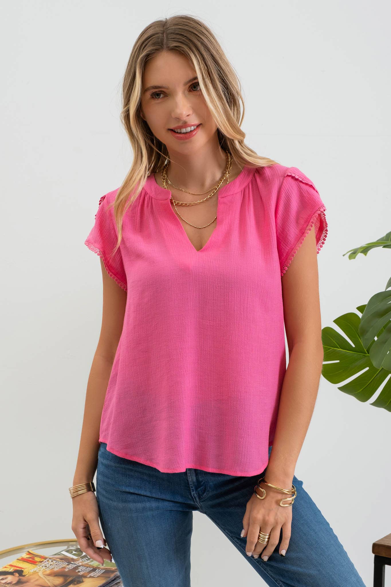 Blu Pepper Tassel Sleeve Blouse