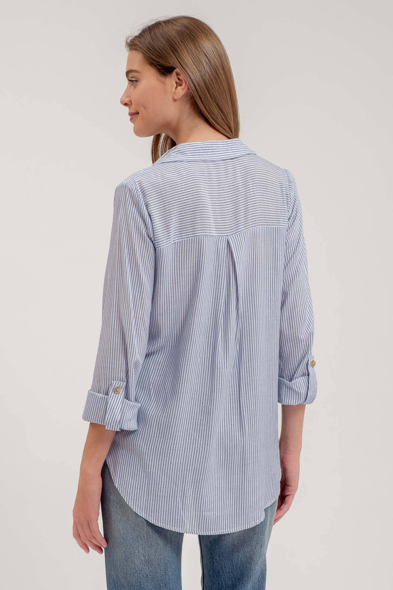 Blu Pepper Striped Collared Button Down with Pockets
