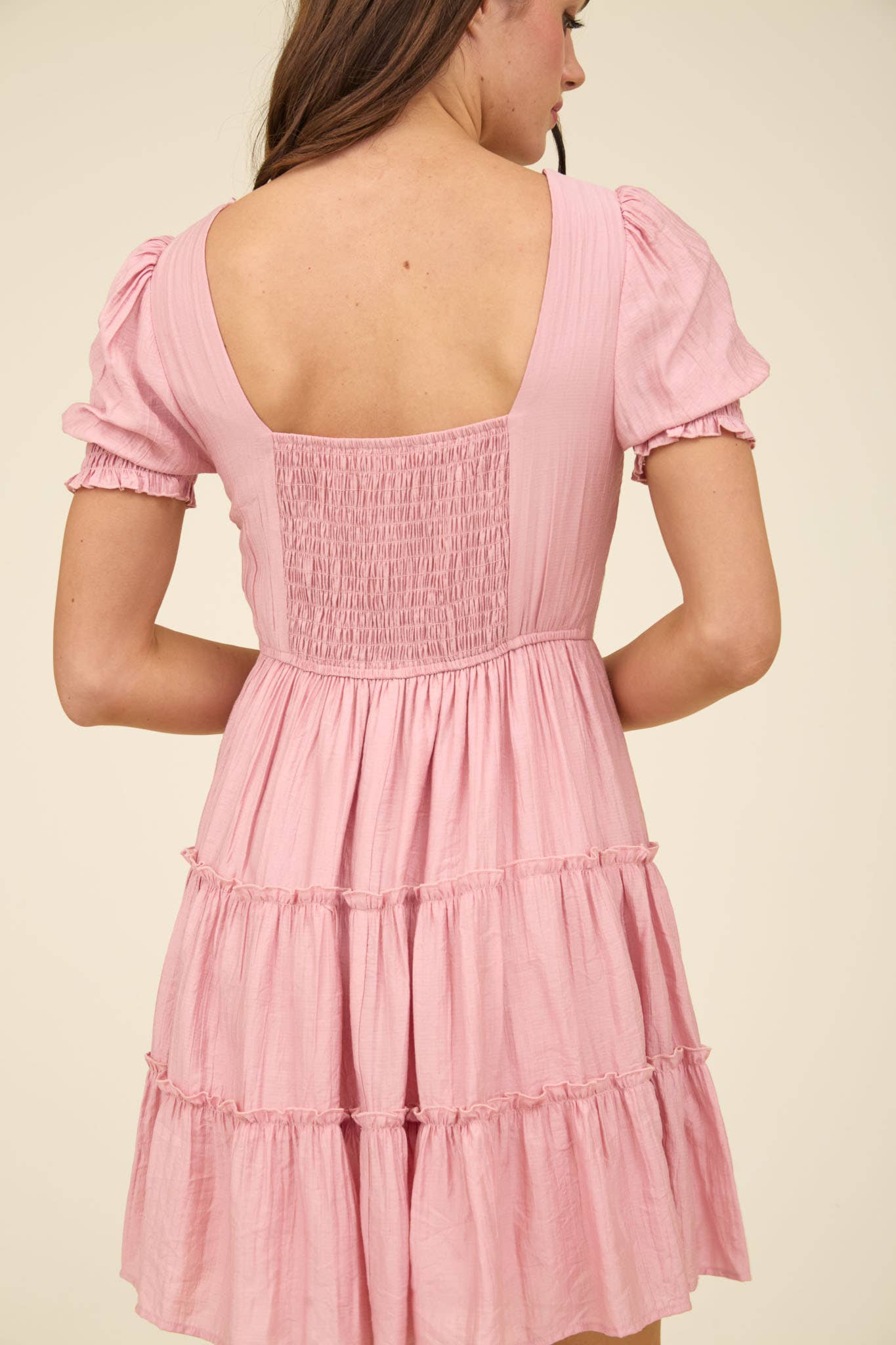 Blu Pepper Square Neck Smocked Tiered Mini Dress