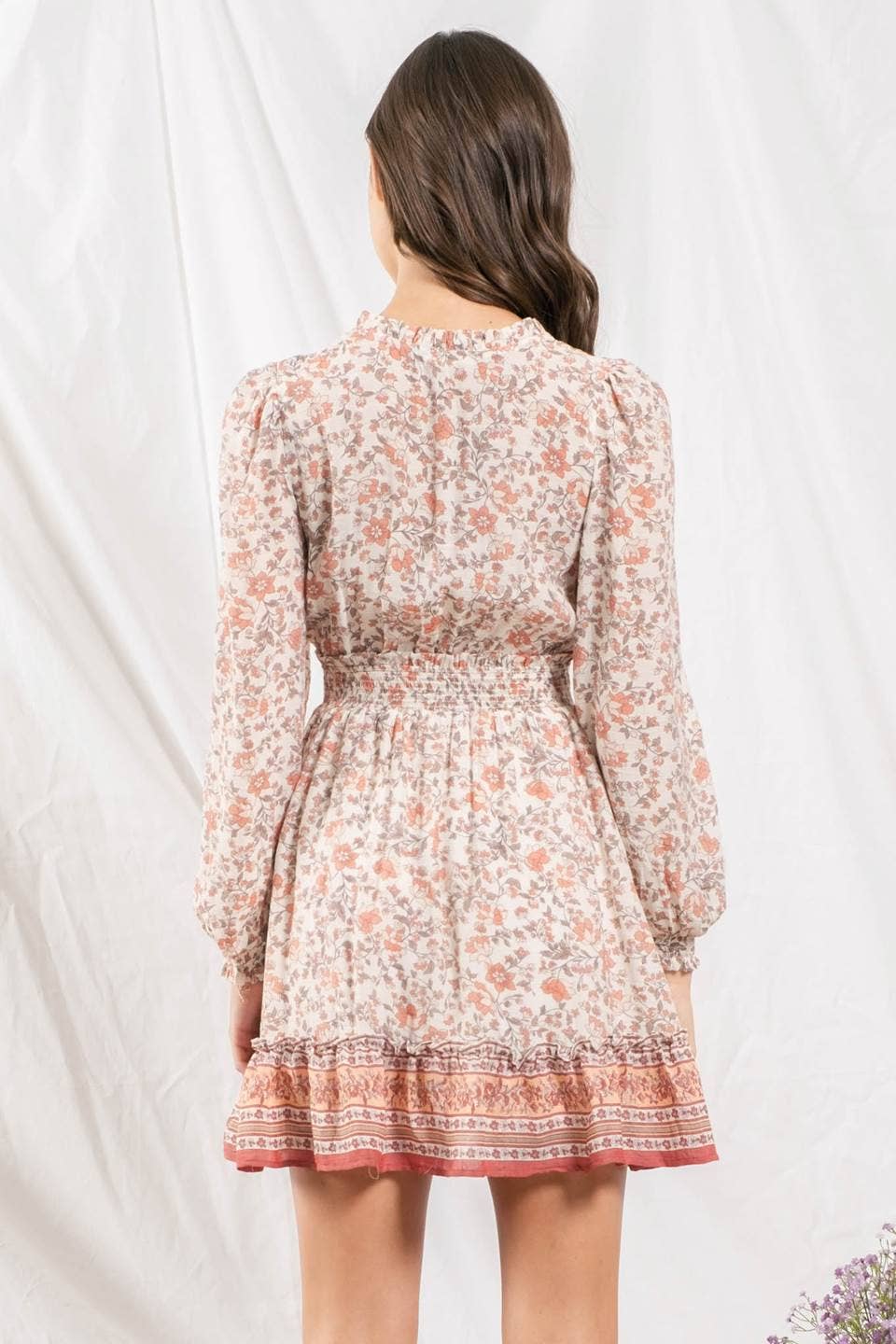 Blu Pepper Empire Waist Border Long Sleeve Dress