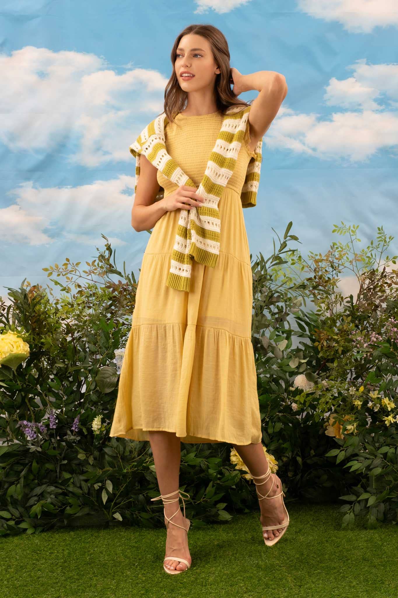 Blu Pepper Smocked Tiered Midi Dress