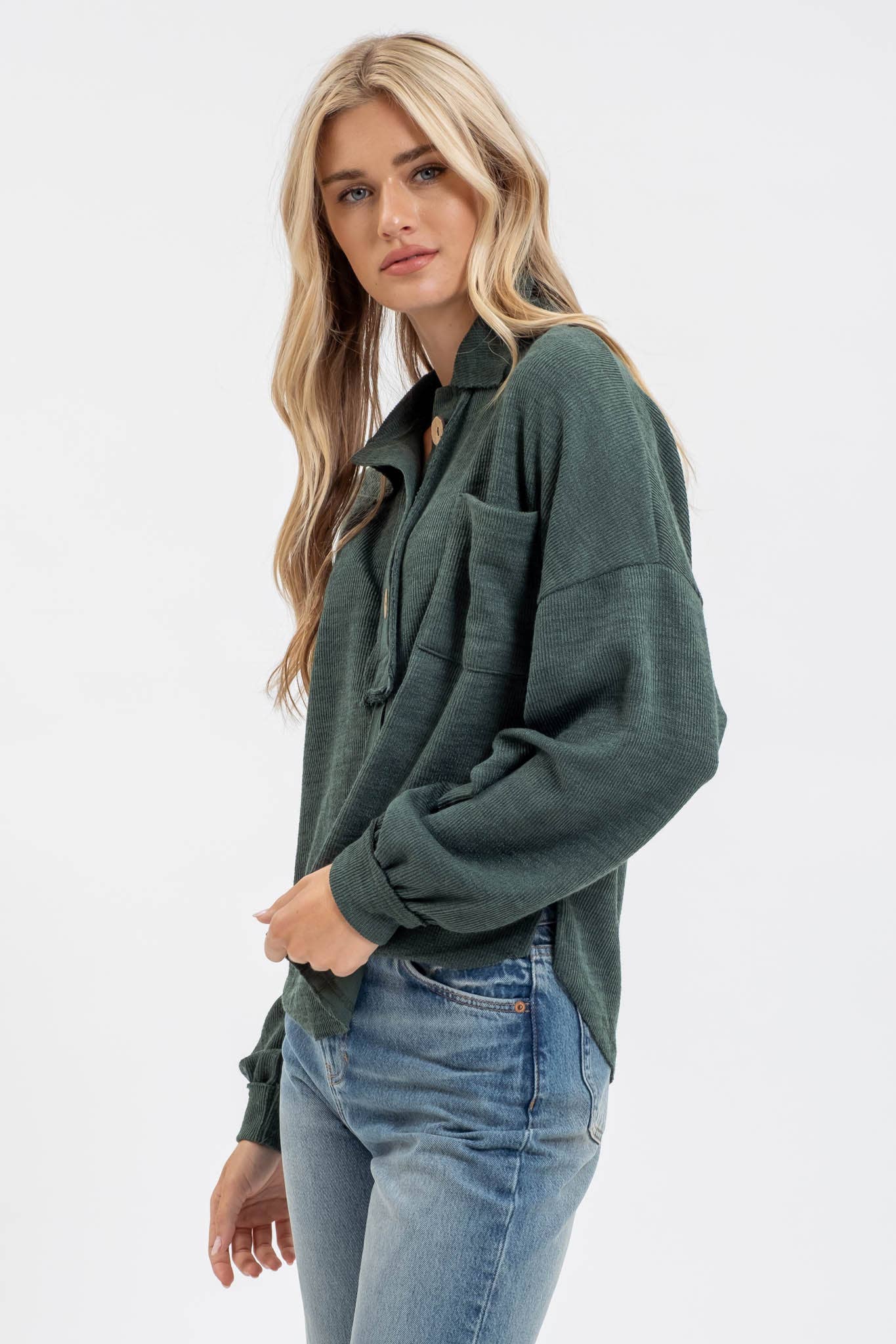 Blu Pepper Collared Raw Edge Knit Top