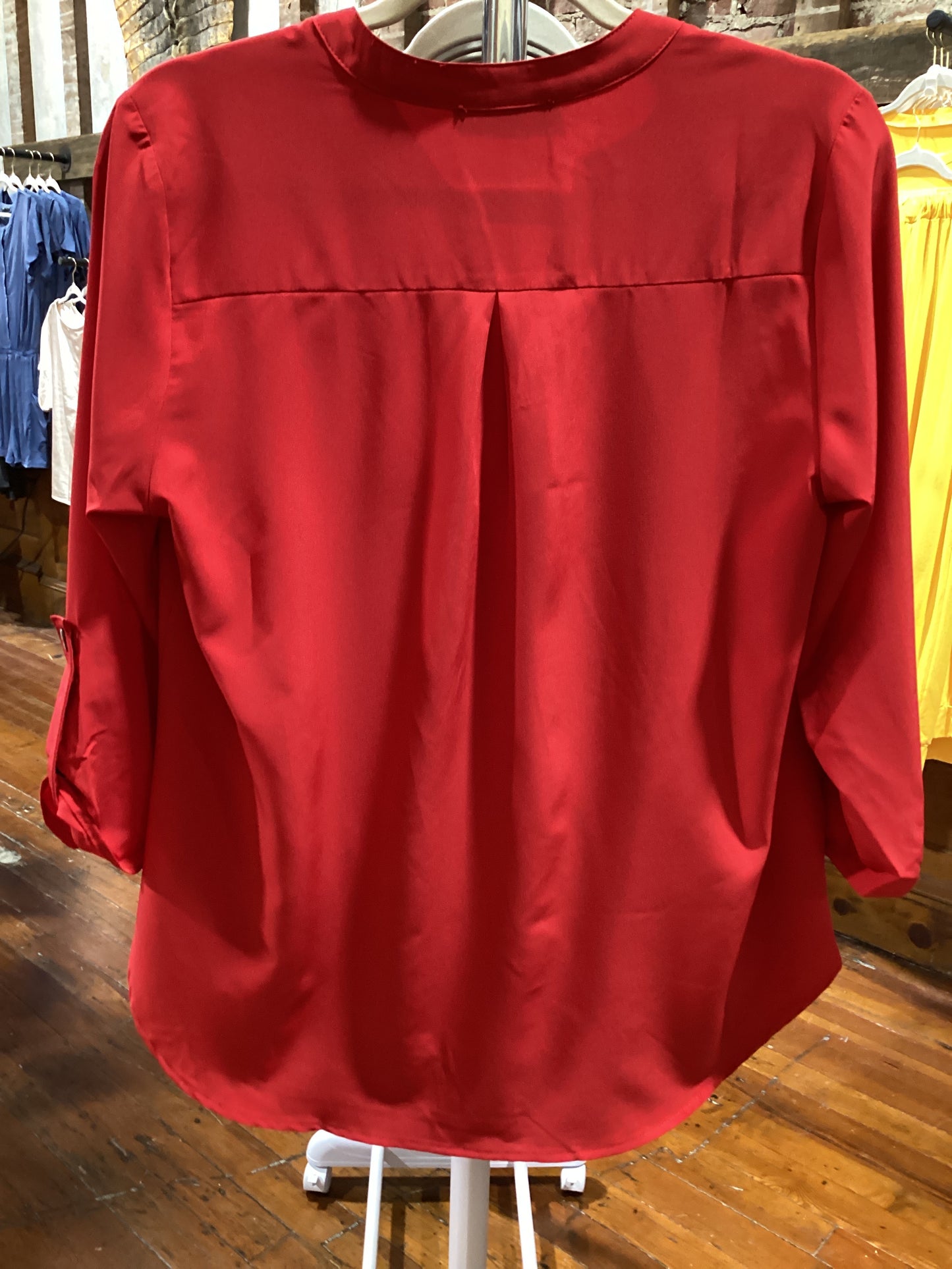 Chiffon V-Neck Blouse(Black,Brown,Red,Navy)
