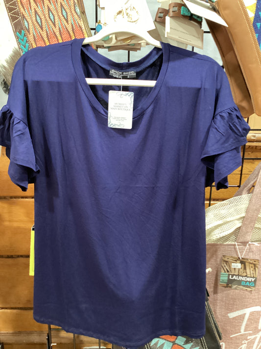 Navy Flutter Sleeve Top