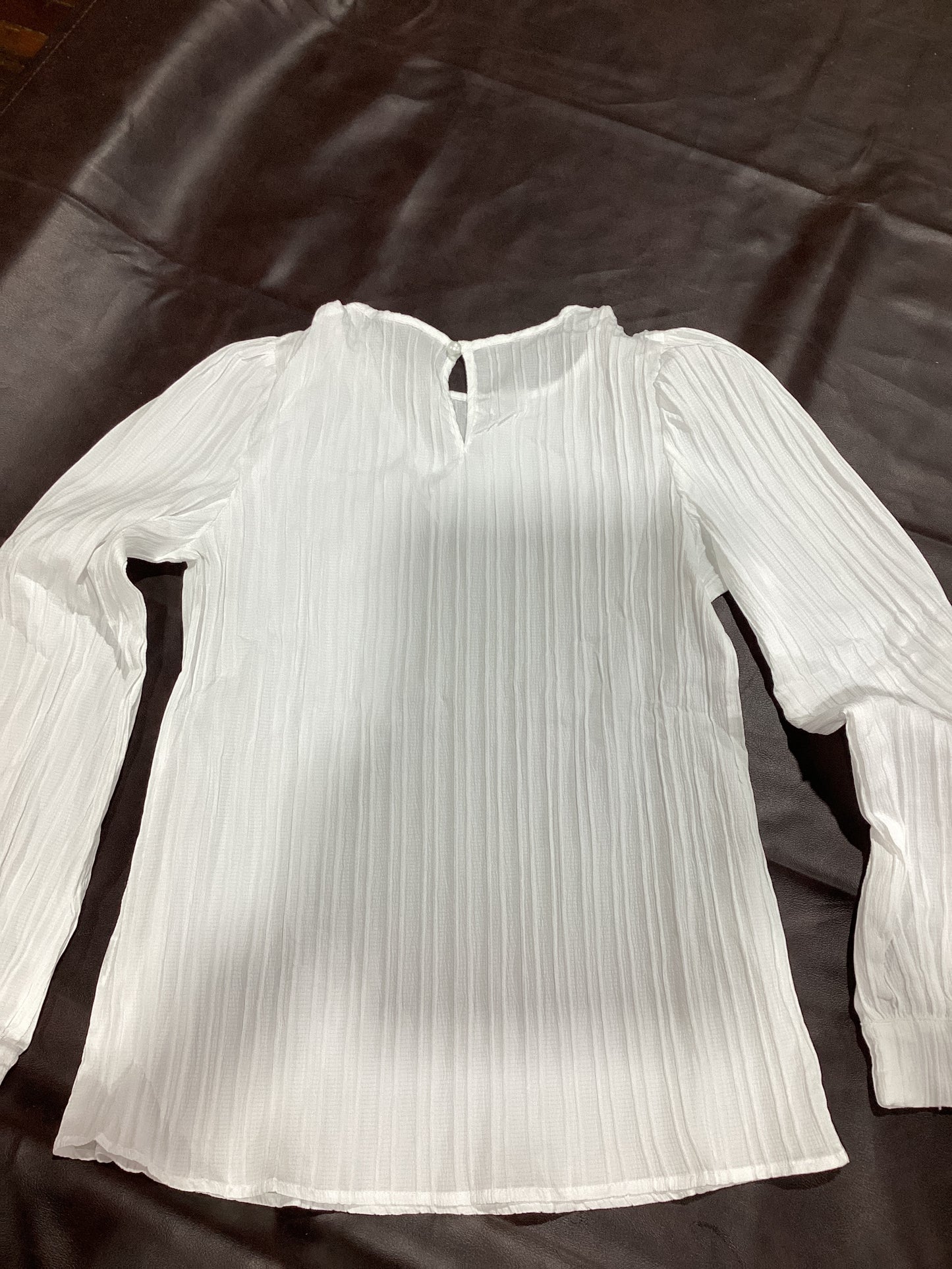 White Ribbed Crewneck Long Sleeve Top