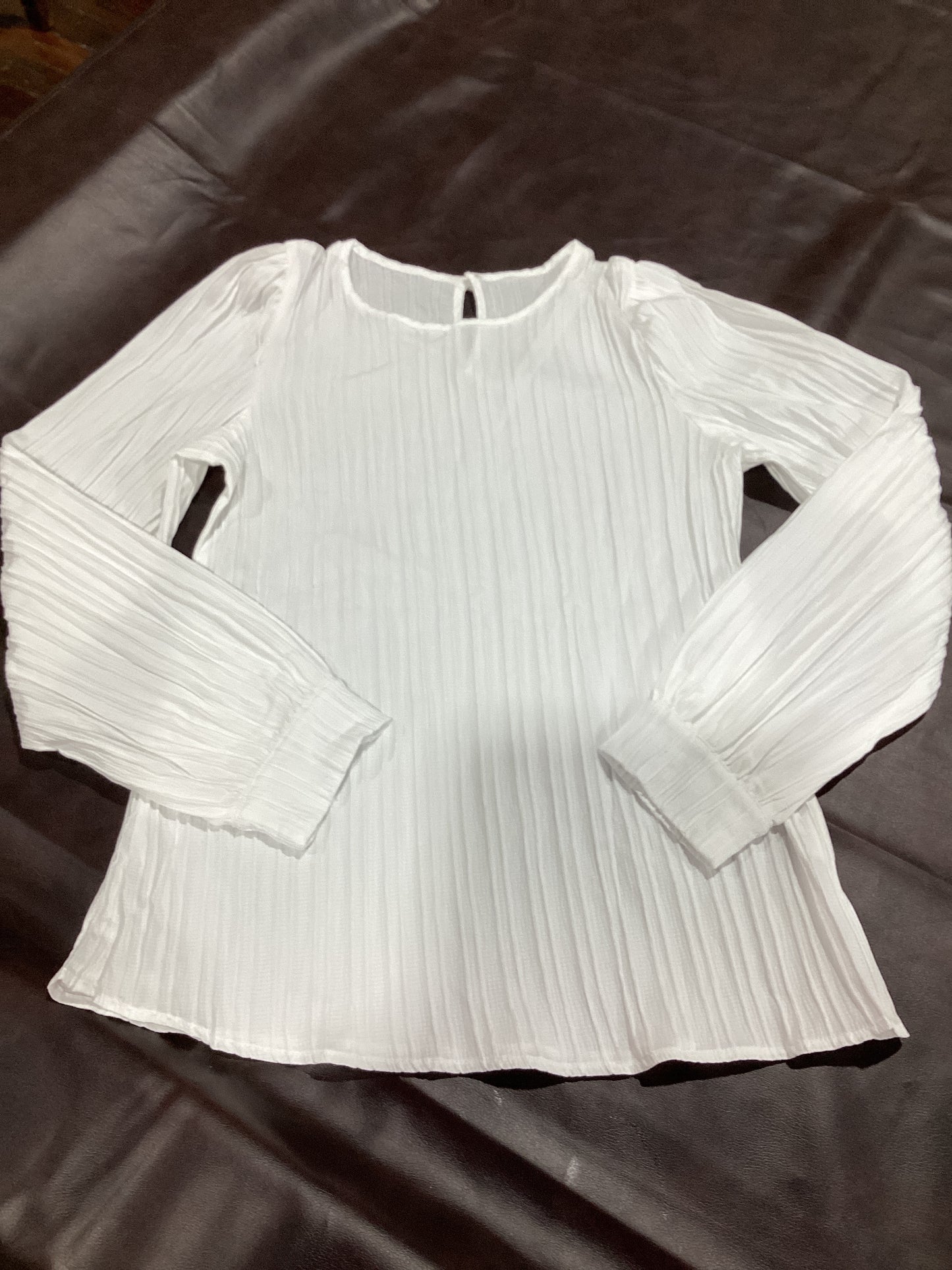 White Ribbed Crewneck Long Sleeve Top