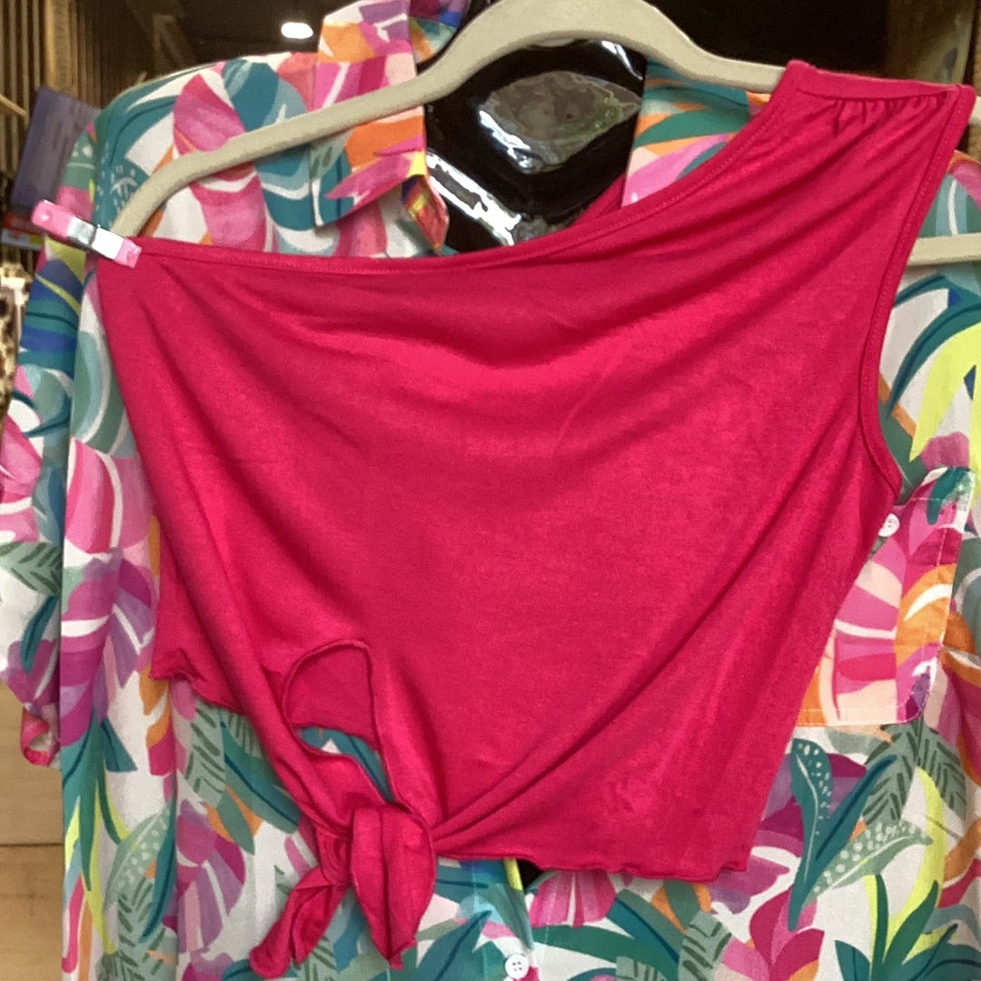 Rose Asymmetrical Neck Knotted Top