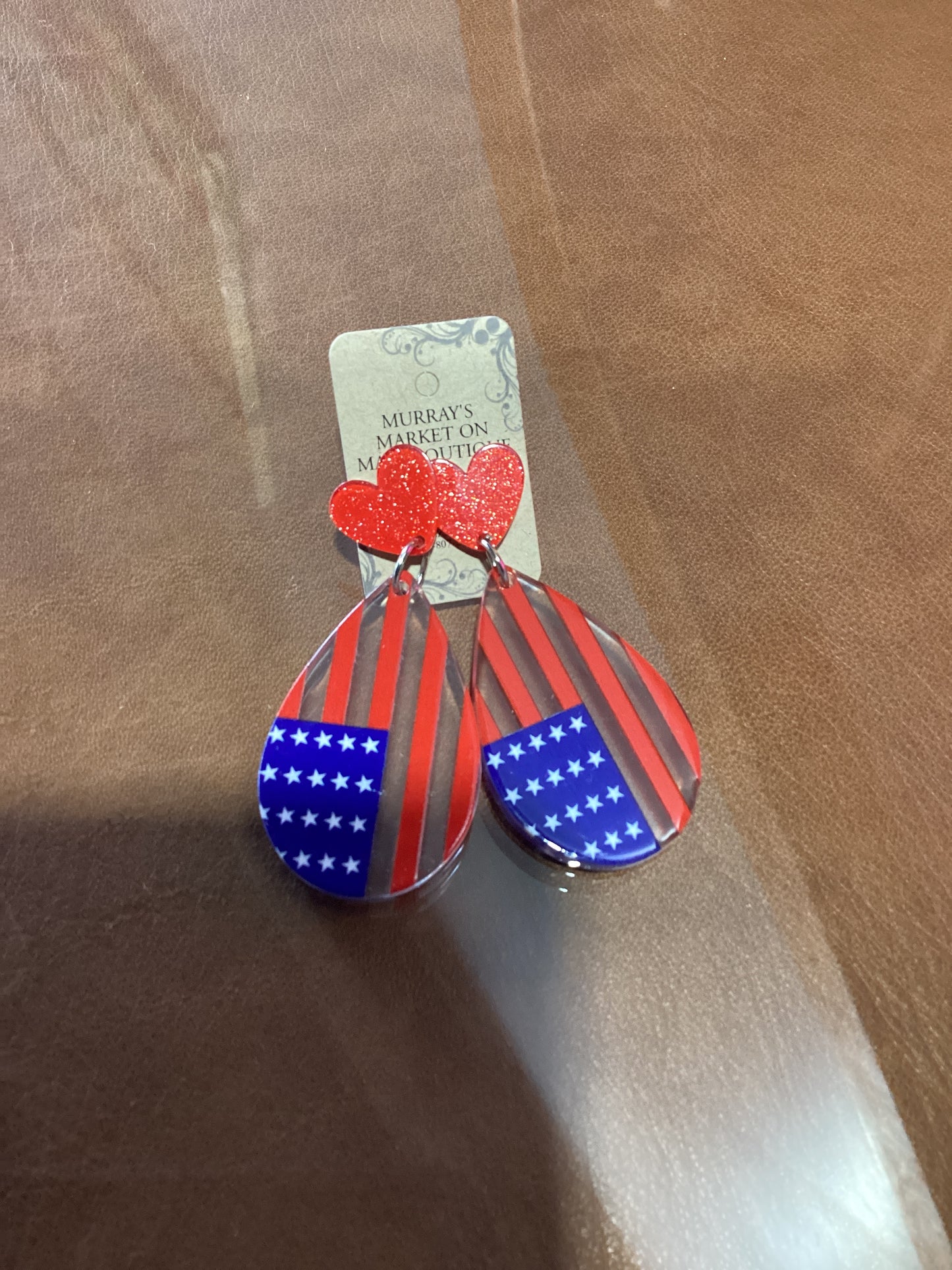 American Flag Heart Drop Acrylic Earrings