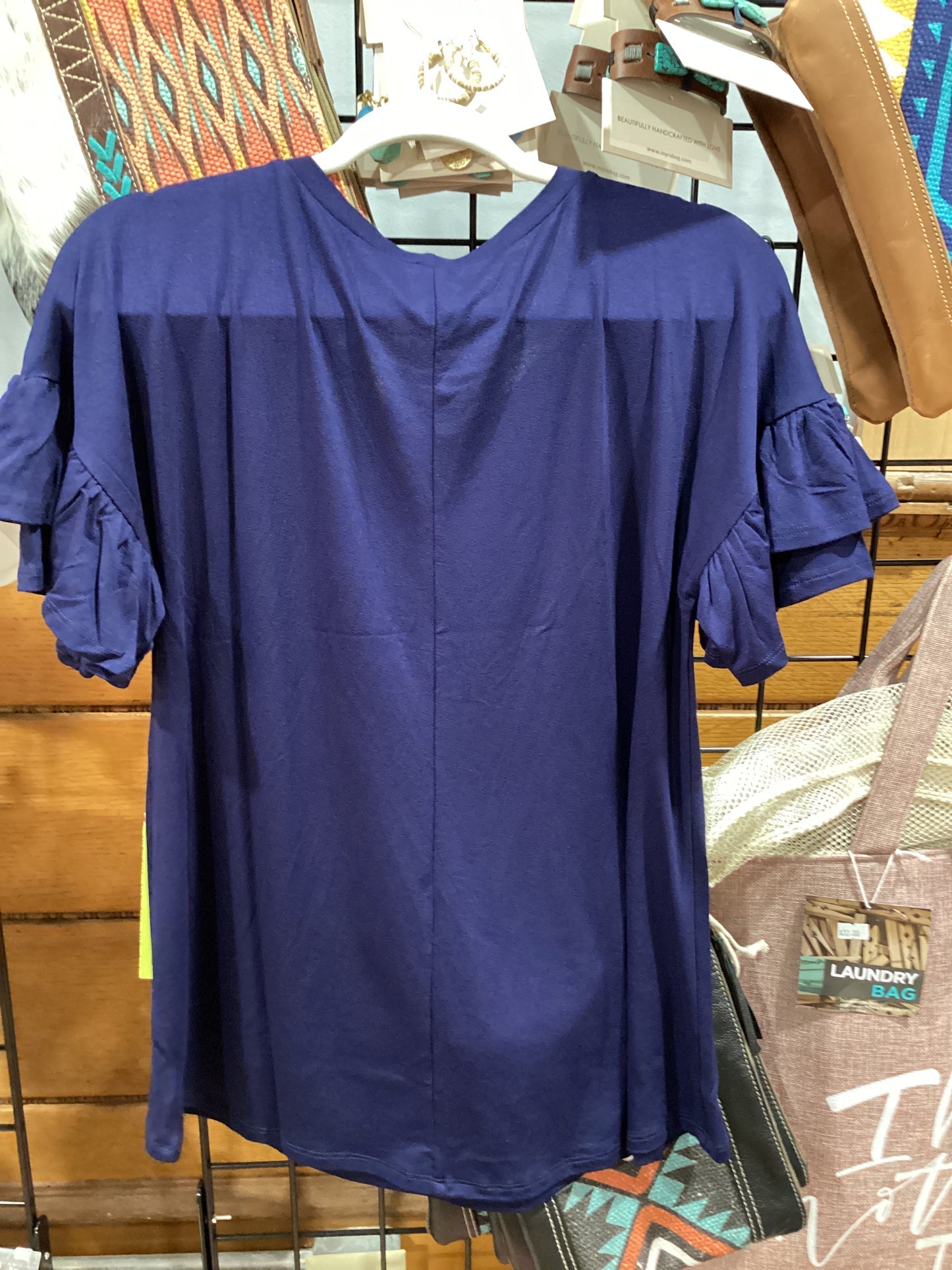 Navy Flutter Sleeve Top
