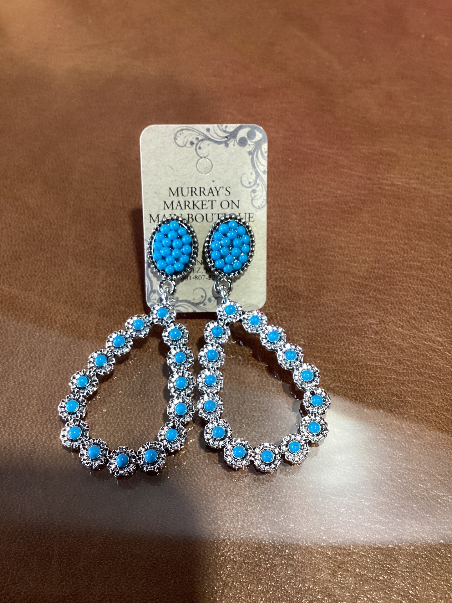Earrings Western Turquoise Water Drop Flower
