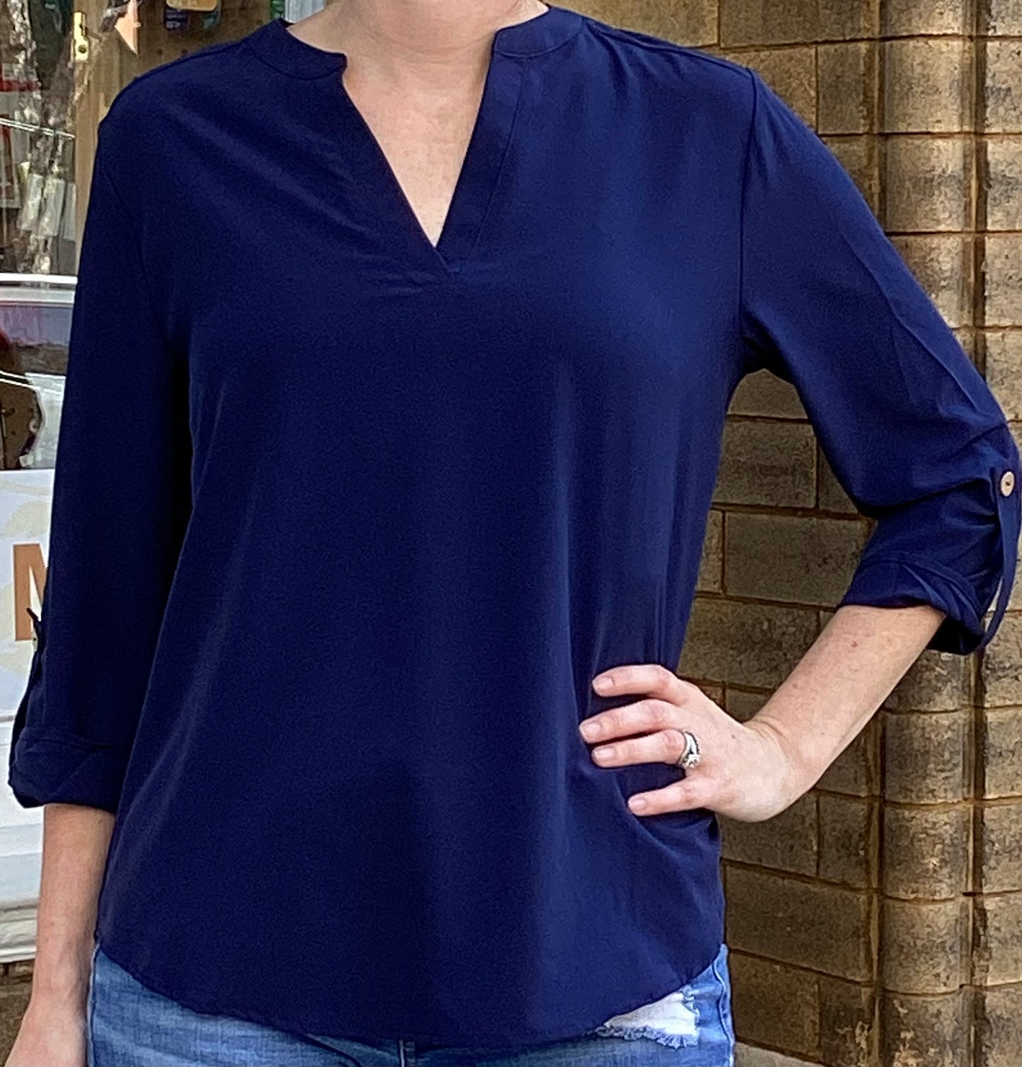 Chiffon V-Neck Blouse(Black,Brown,Red,Navy)