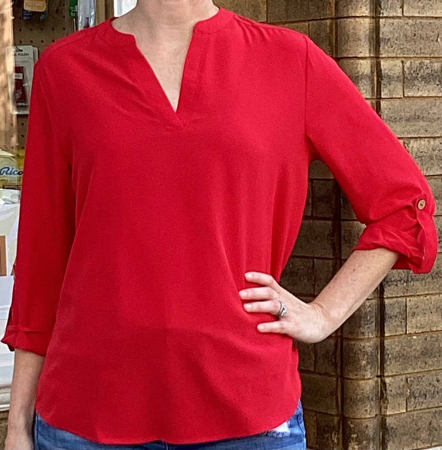 Chiffon V-Neck Blouse(Black,Brown,Red,Navy)