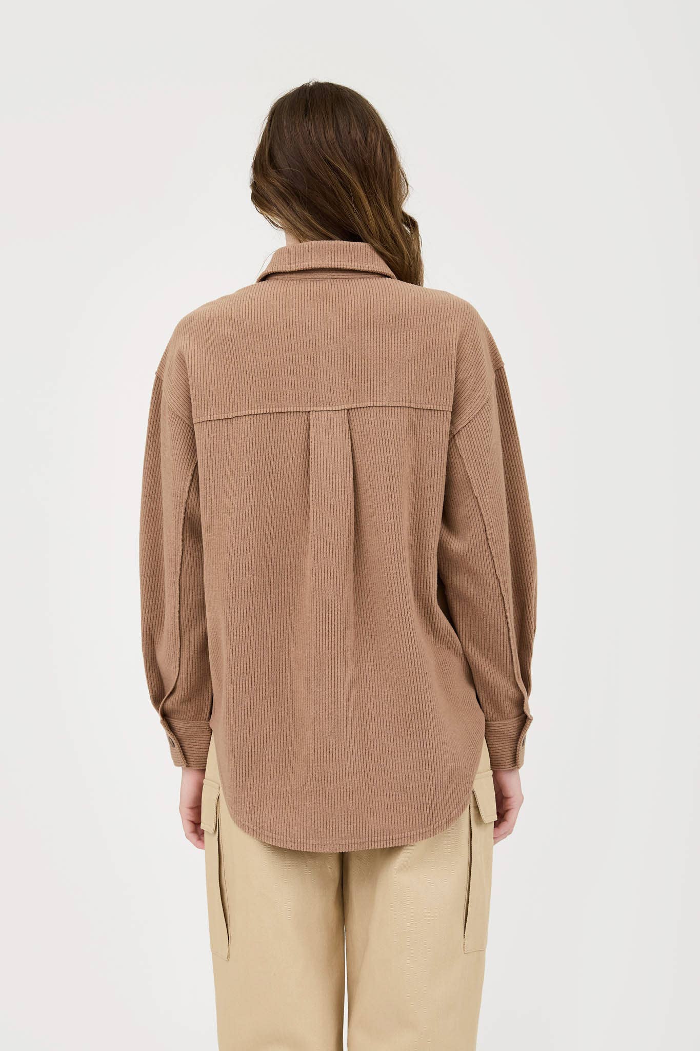 Blu Pepper Rib Knit Exposed Seam Button Up Top