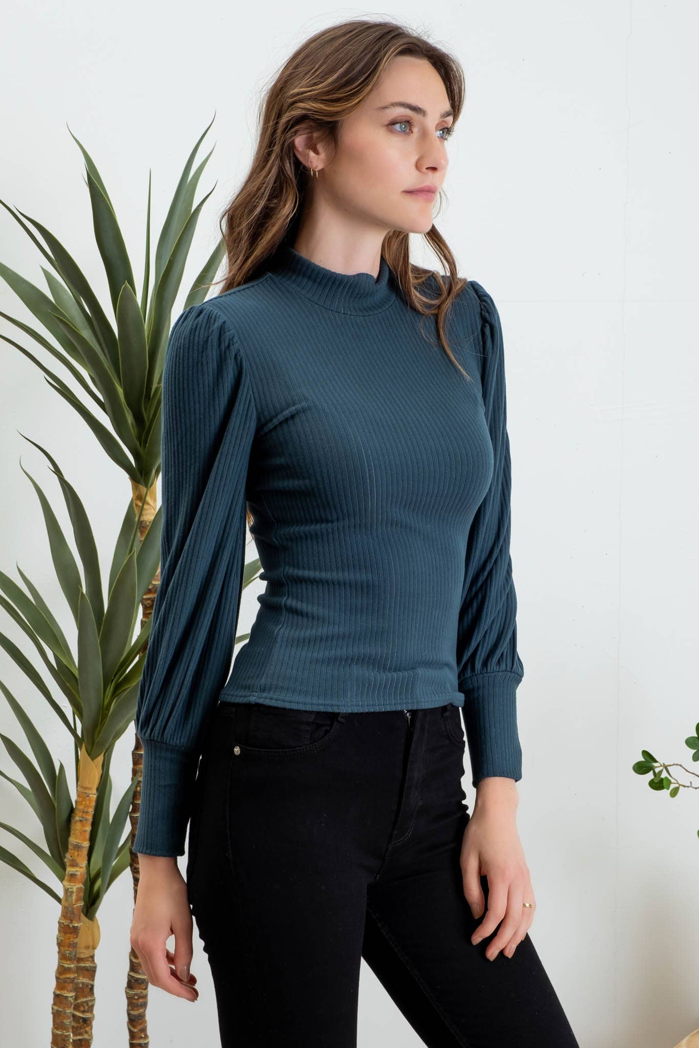 Blu Pepper Mock Long Sleeve Back Button Knit Top