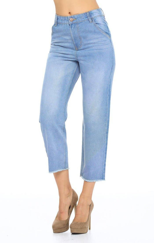 Blue Age Solid Straight Mom Jeans