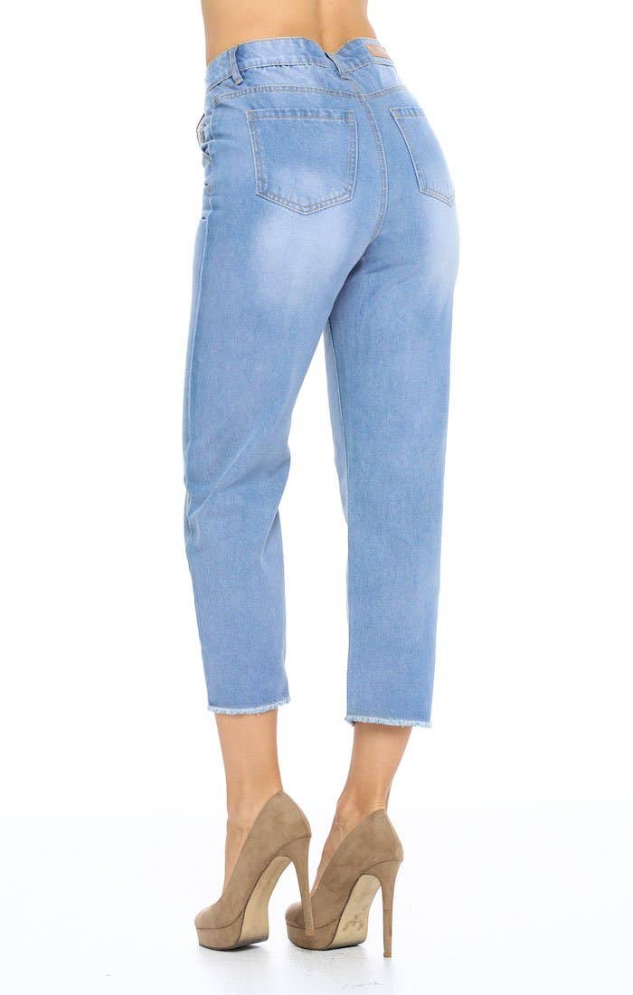 Blue Age Solid Straight Mom Jeans