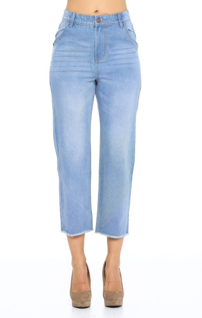 Blue Age Solid Straight Mom Jeans