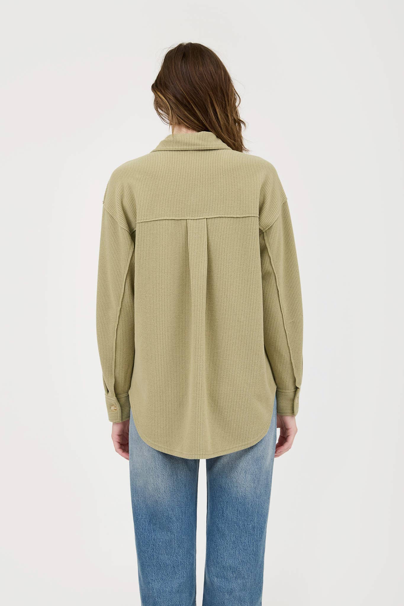 Blu Pepper Rib Knit Exposed Seam Button Up Top