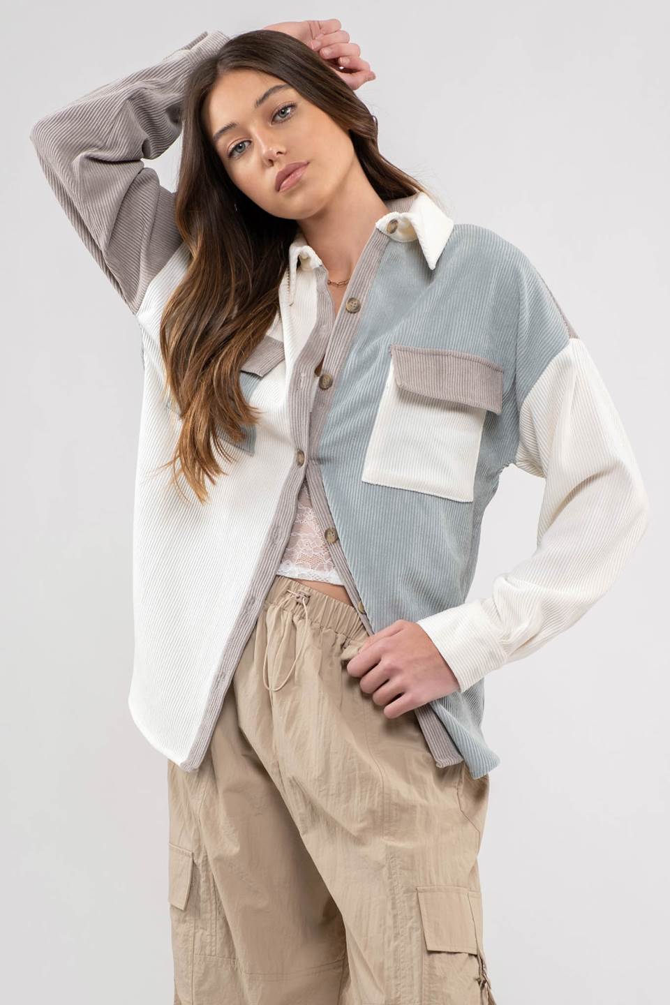 Blu Pepper Colorblock Corduroy Jacket