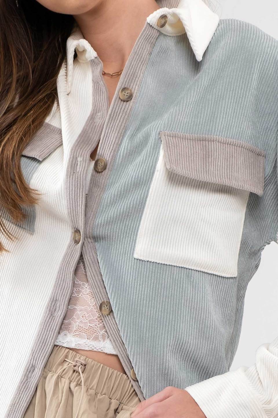 Blu Pepper Colorblock Corduroy Jacket