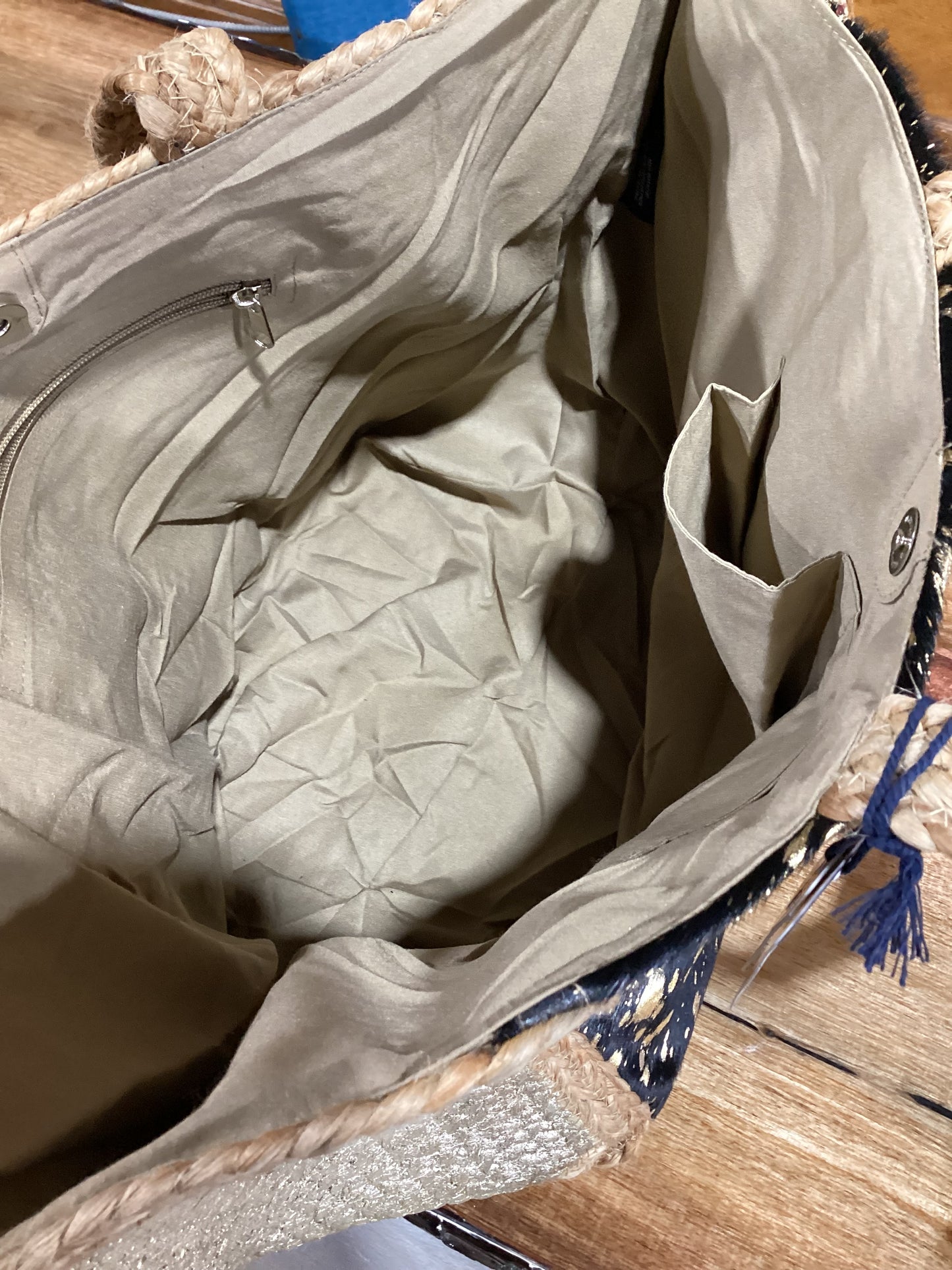 Chloe & Lex Hair on Hide Gold Jute Tote