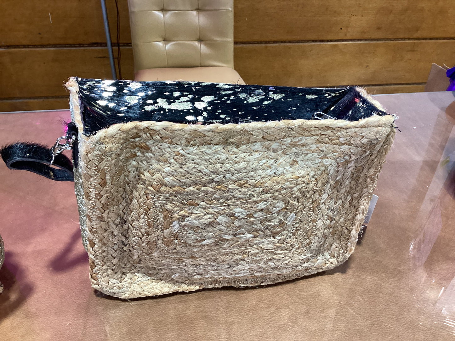 Chloe & Lex Hair on Hide Gold Jute Purse