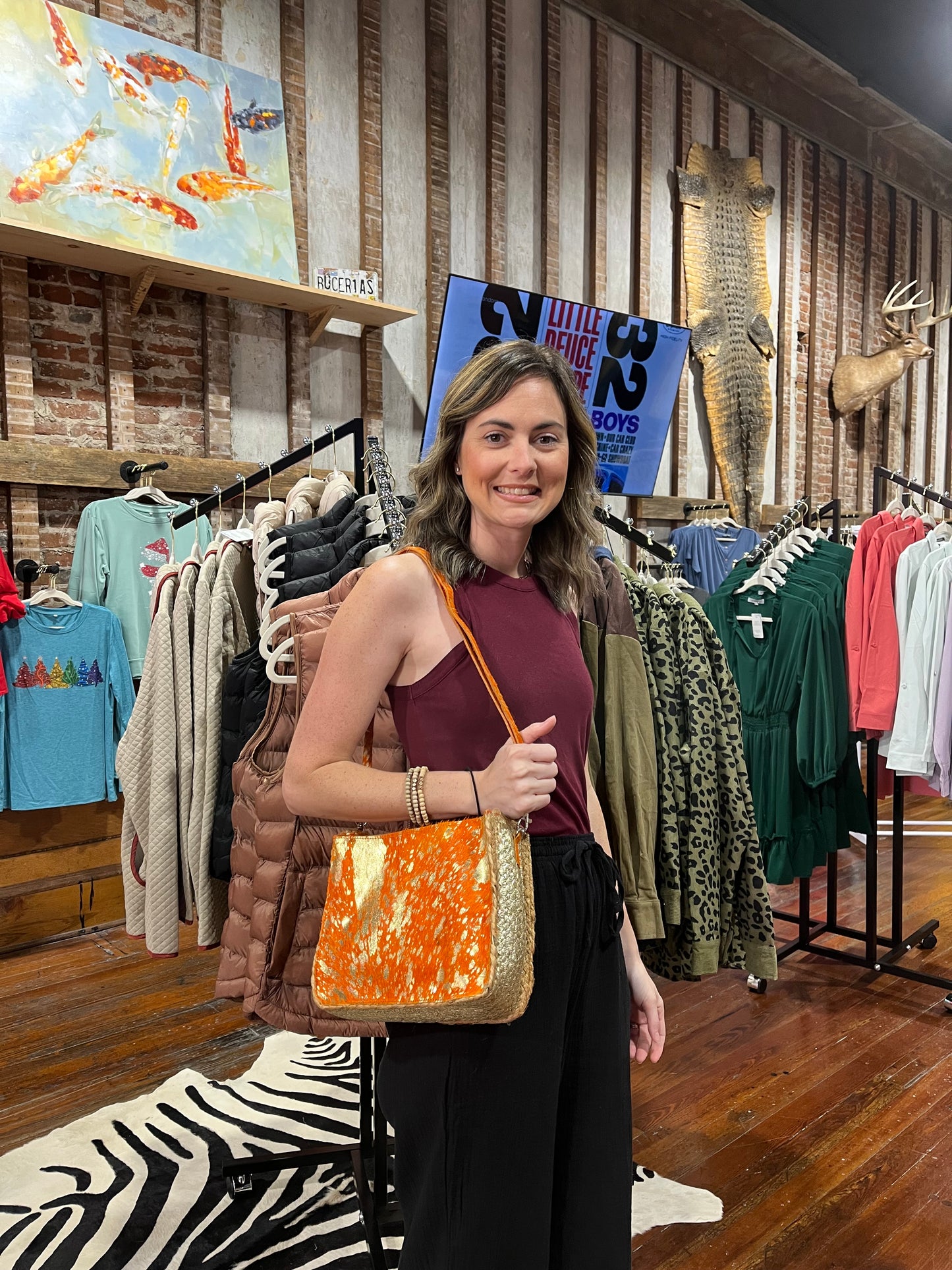Chloe & Lex Hair on Hide Gold Jute Purse