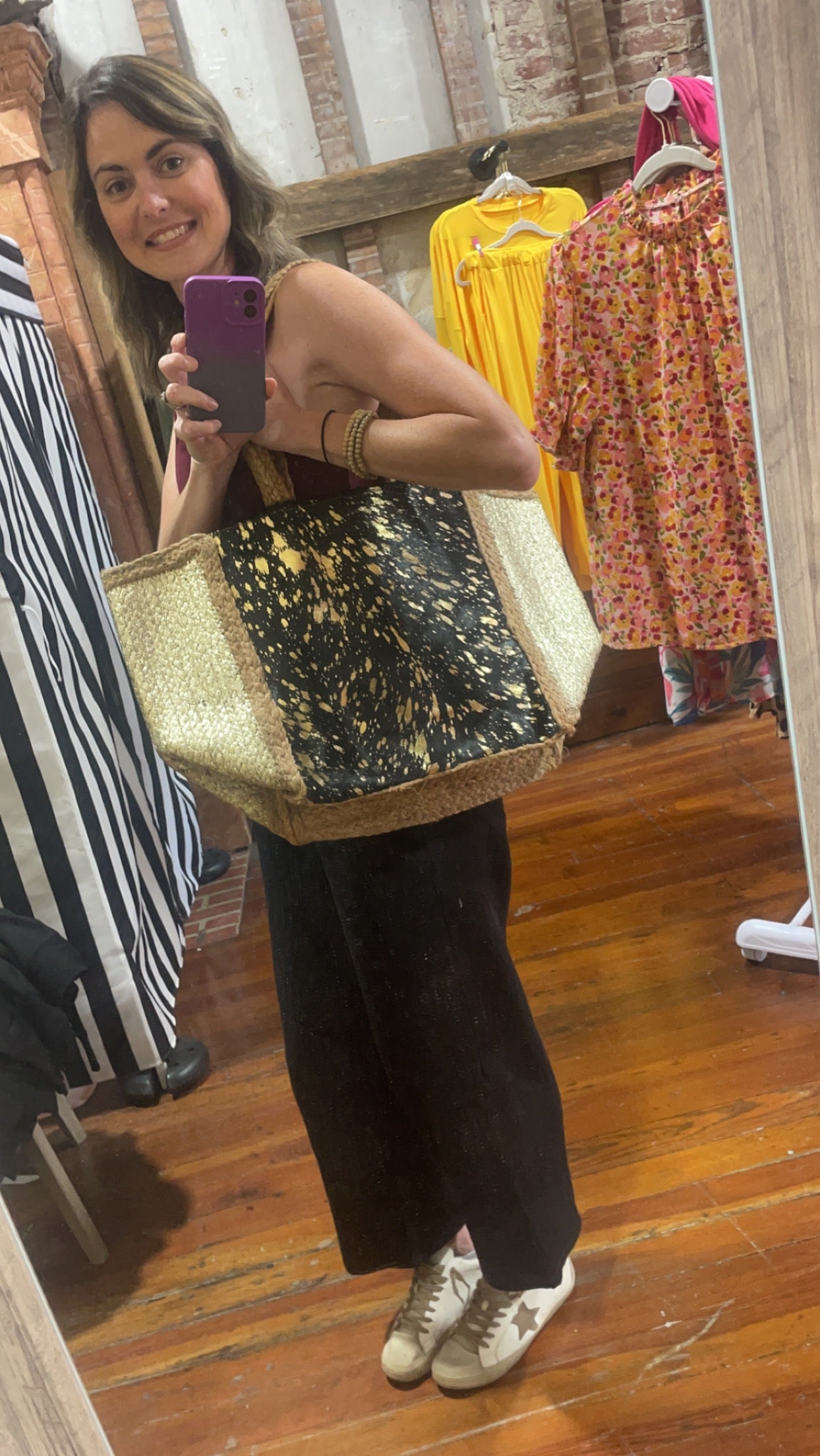 Chloe & Lex Hair on Hide Gold Jute Tote
