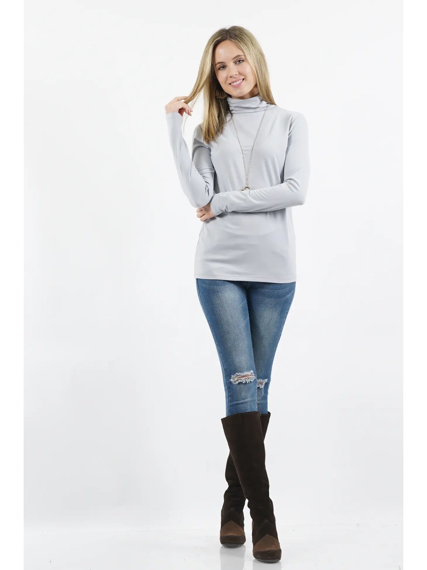 Brushed Microfiber Mock Neck Top
