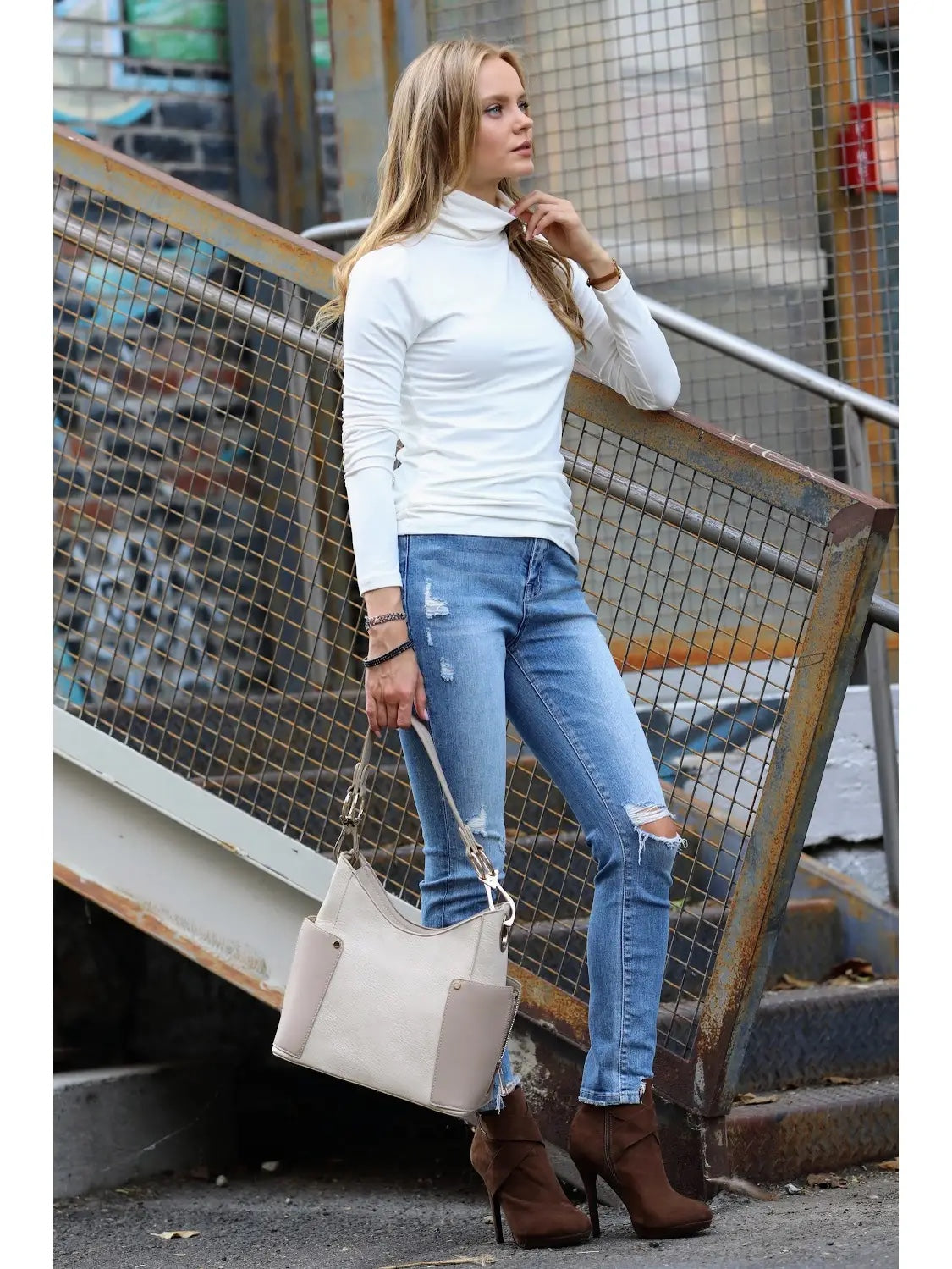 Brushed Microfiber Mock Neck Top