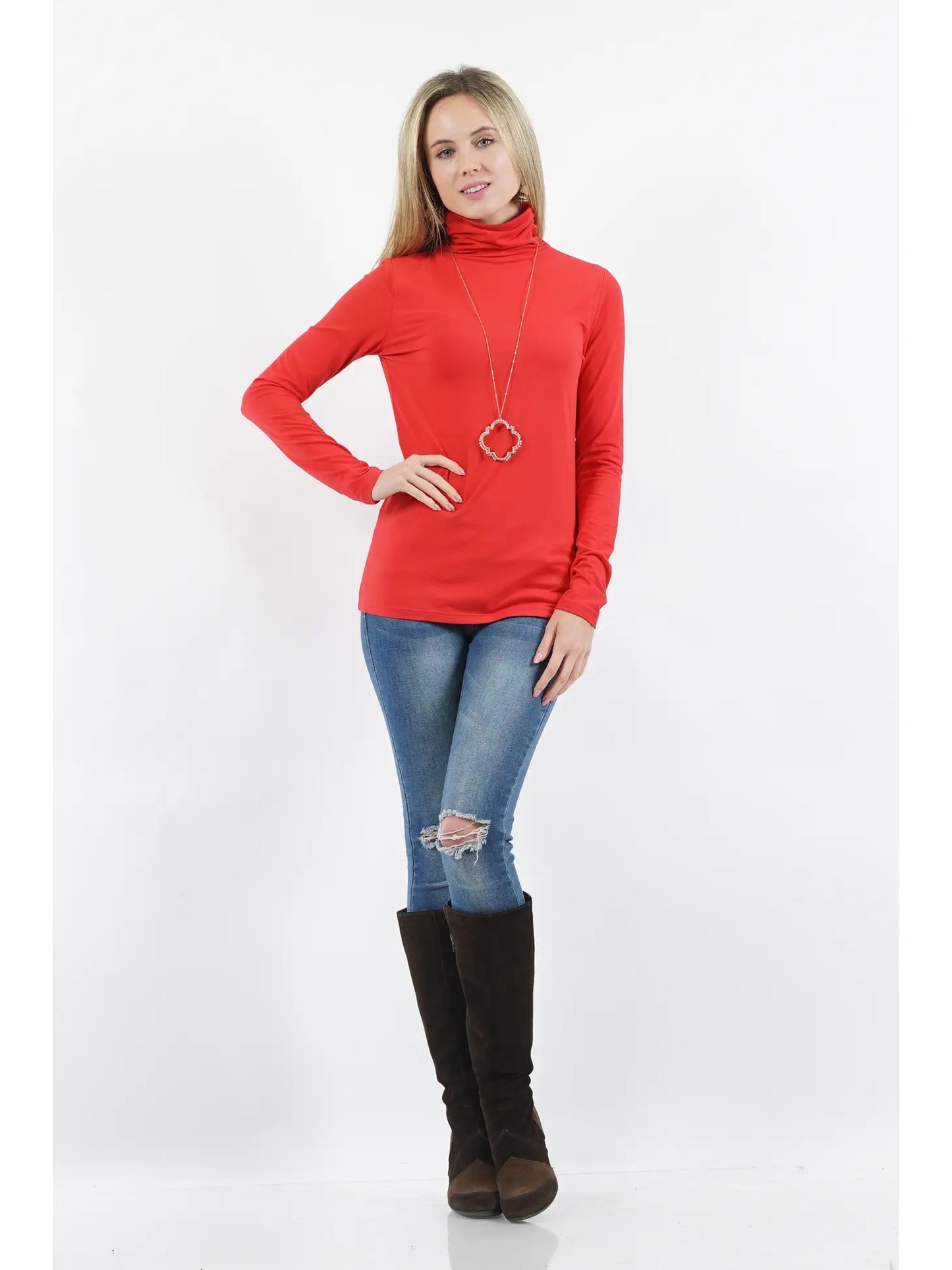 Brushed Microfiber Mock Neck Top