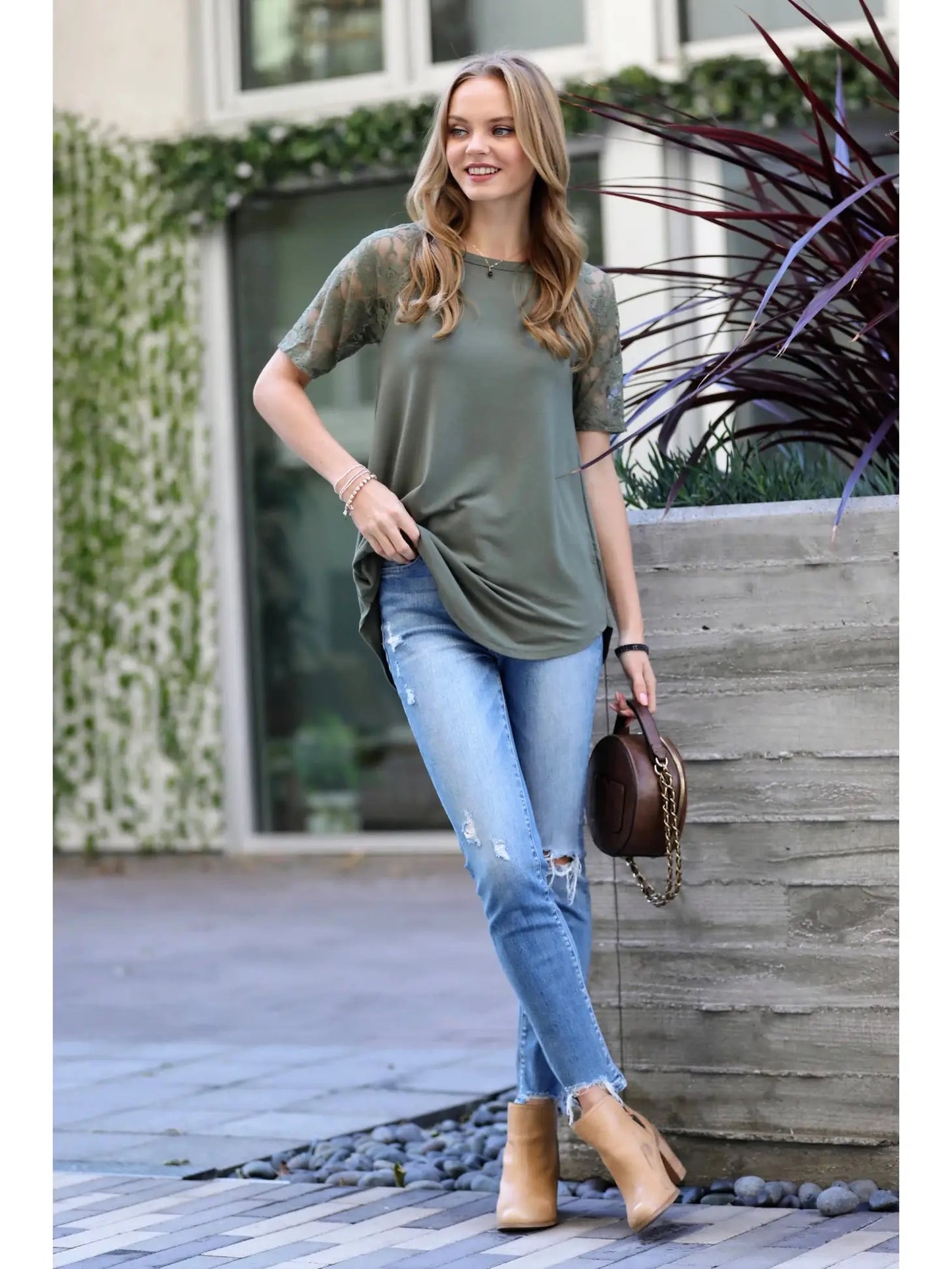 Zenana Lace Detail Short Sleeve Shirt
