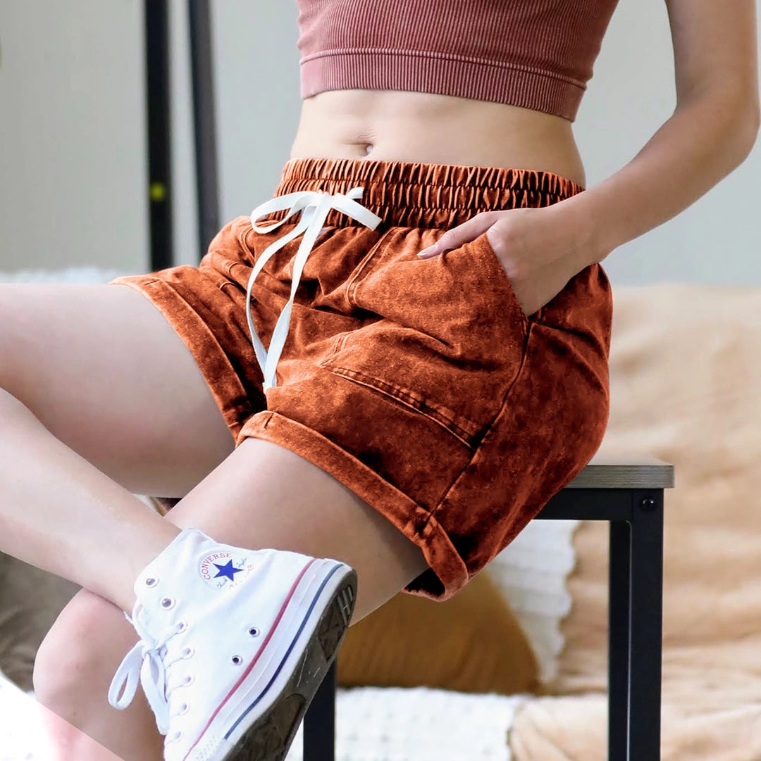 Vintage Wash Drawstring Shorts with Pockets