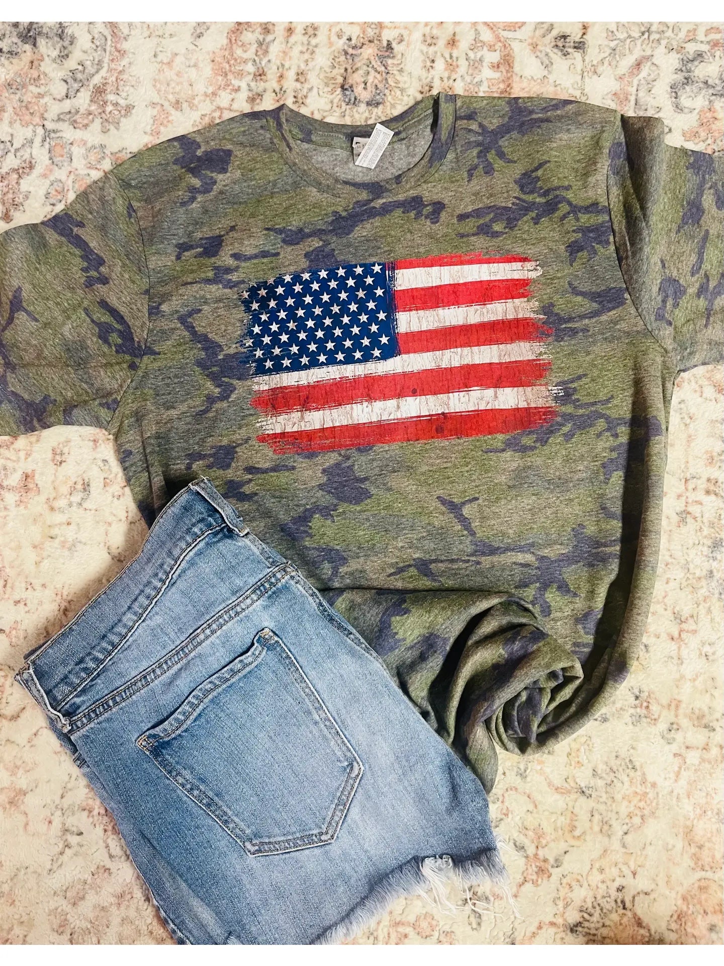 Distressed Flag on Vintage Camo Top