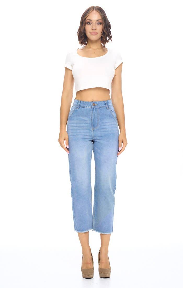 Blue Age Solid Straight Mom Jeans