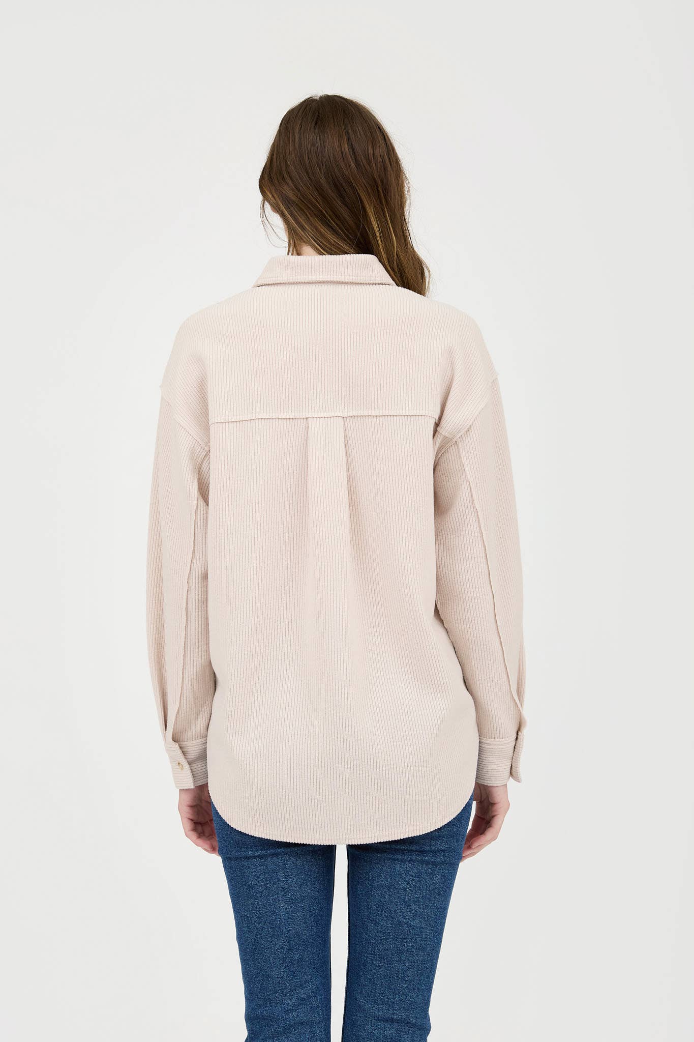 Blu Pepper Rib Knit Exposed Seam Button Up Top