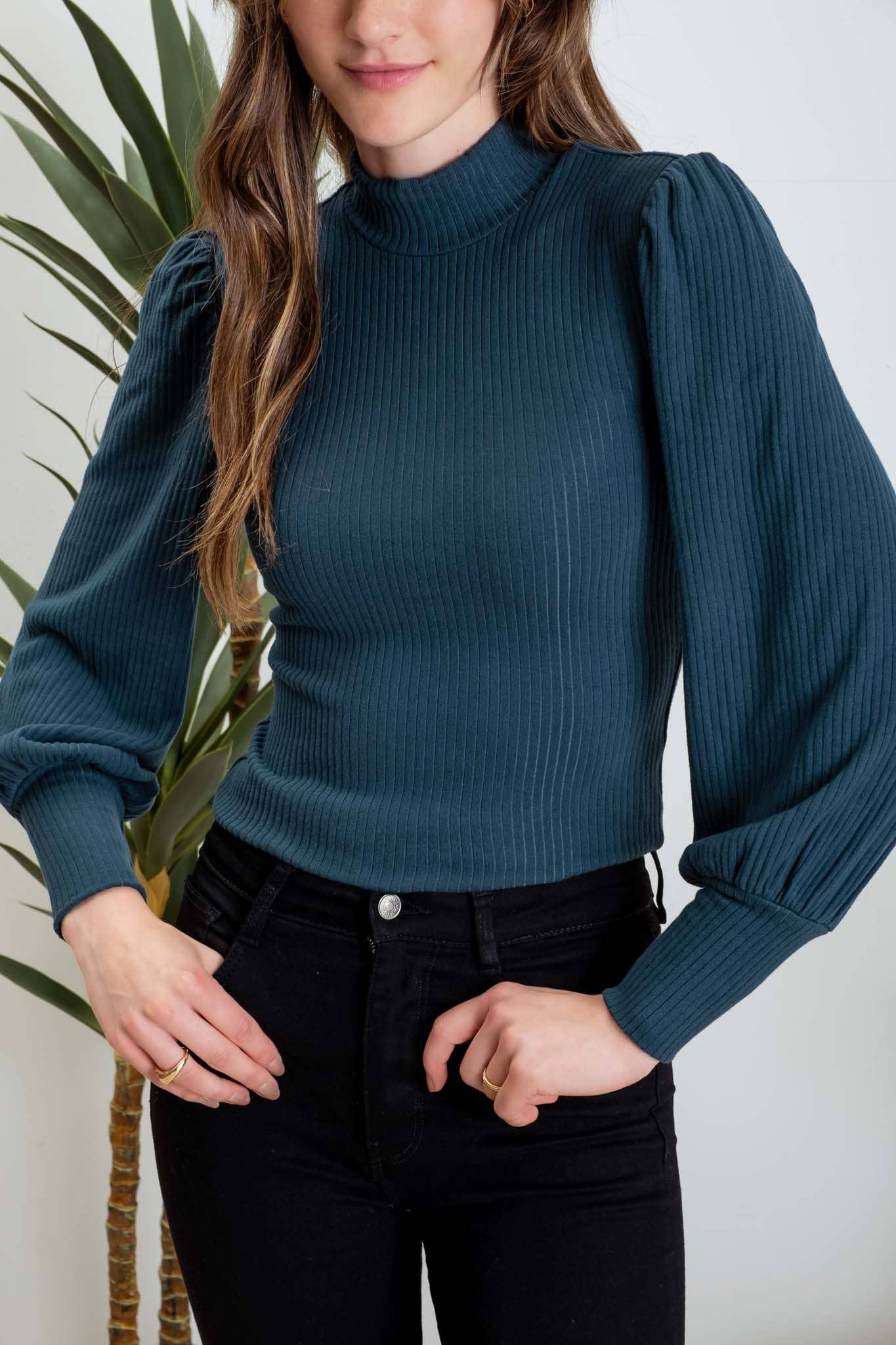 Blu Pepper Mock Long Sleeve Back Button Knit Top